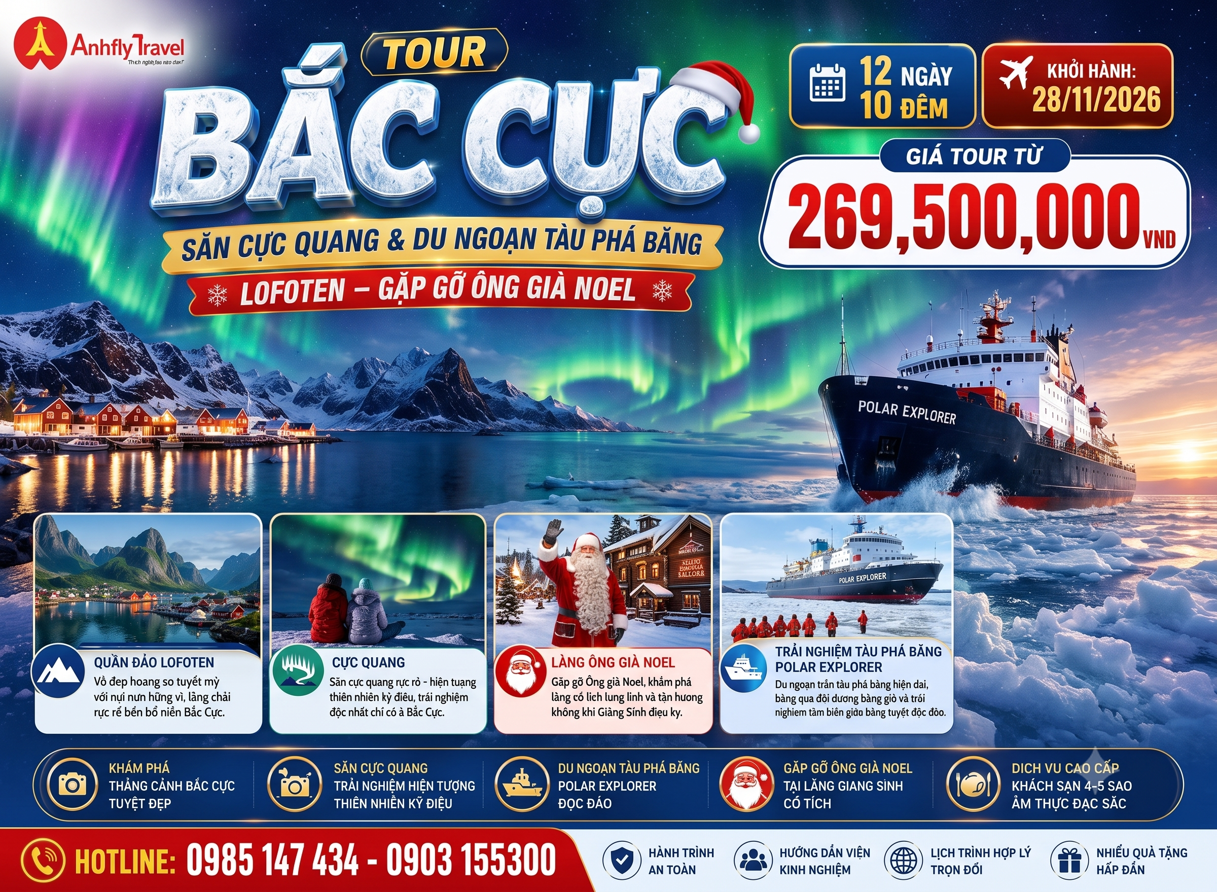 CHẠM TỚI BẮC CỰC: SĂN CỰC QUANG & DU NGOẠN TÀU PHÁ BĂNG LOFOTEN – GẶP GỠ ÔNG GIÀ NOEL