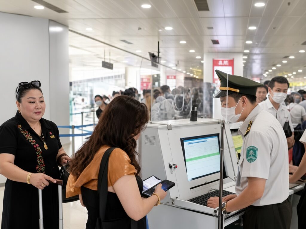 Hành khách làm thủ tục check-in tại sân bay dịp cao điểm