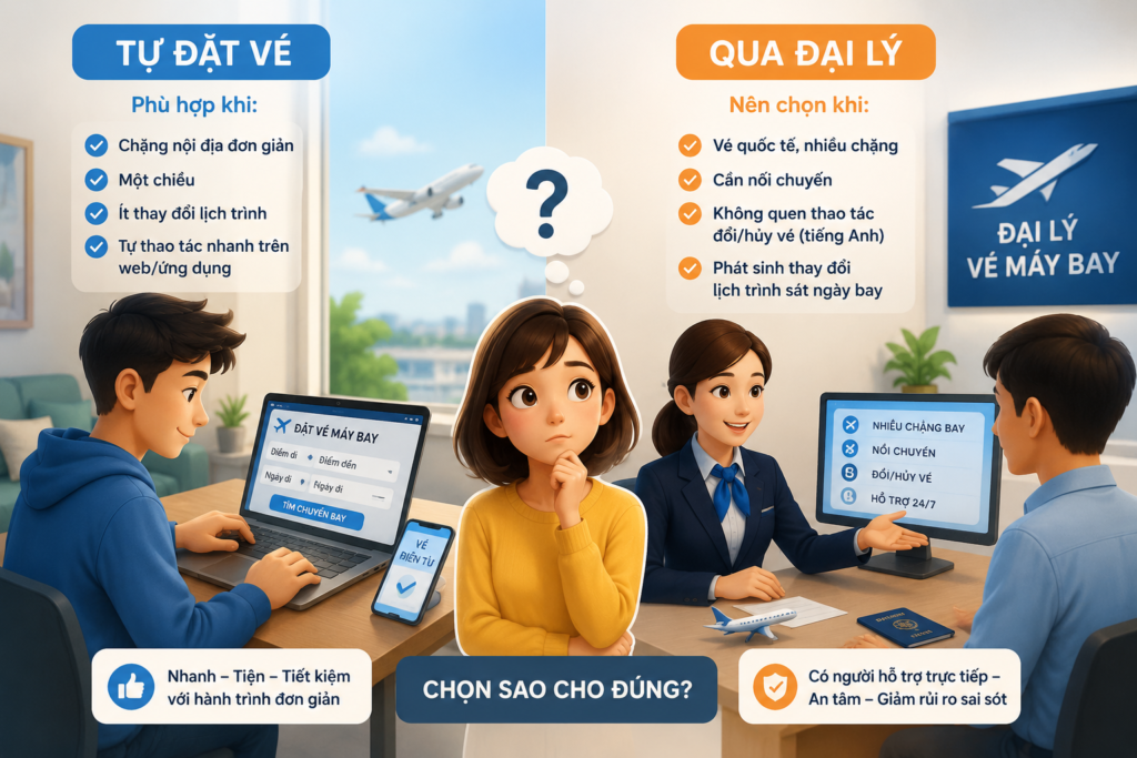 Lựa chọn tự đặt vé hay thông qua đại lí