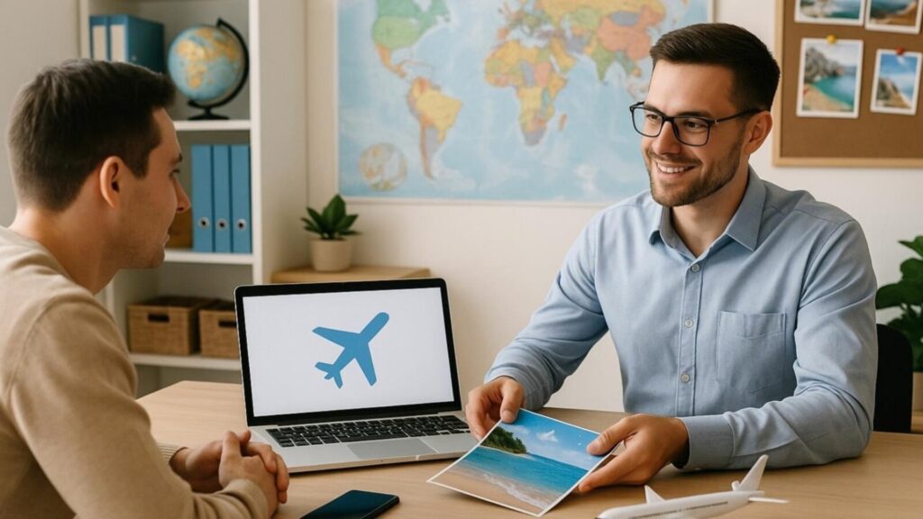 Tư vấn viên hỗ trợ khách hàng tìm kiếm và đặt vé máy bay